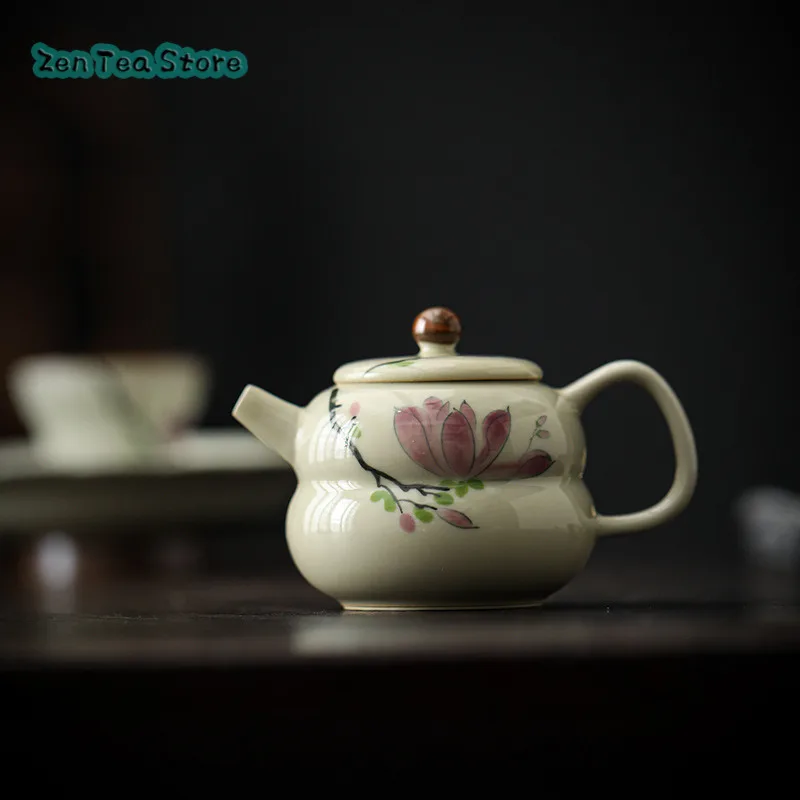 Hand-painted Magnolia Ceramic Teapot Single Pot Grass Wood Gray Underglaze Color Chinese Small Capacity Teapot For Home Use