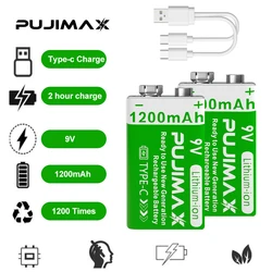 PUJIMAX 9V 1200mAh Li-ion Rechargeable Battery Micro USB Batteries 9 V Lithium for Multimeter Microphone Toy Remote Control KTV