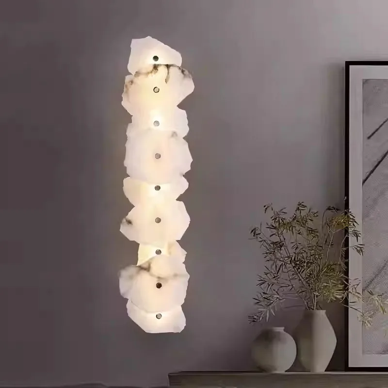 Nordic Design Irregular Alabaster Stone Sconce Light LED Dimmable Remote Control Bathroom Wall Lamps