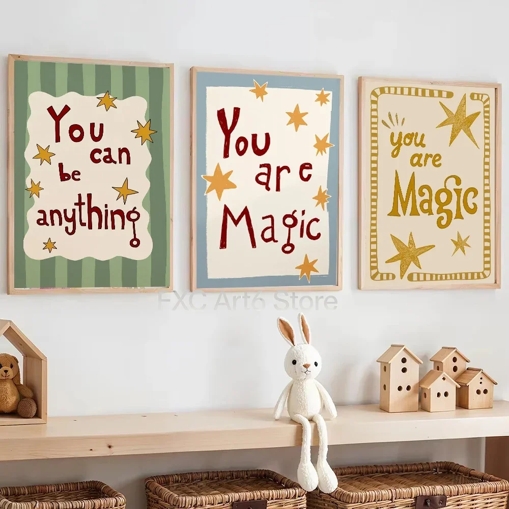 Rahmenloses Poster mit positivem Zitat „You Are Magic“, inspirierende Wandkunst, Leinwandgemälde, Schlafzimmer, Kinderzimmer, Boho-Kinderzimmer, De