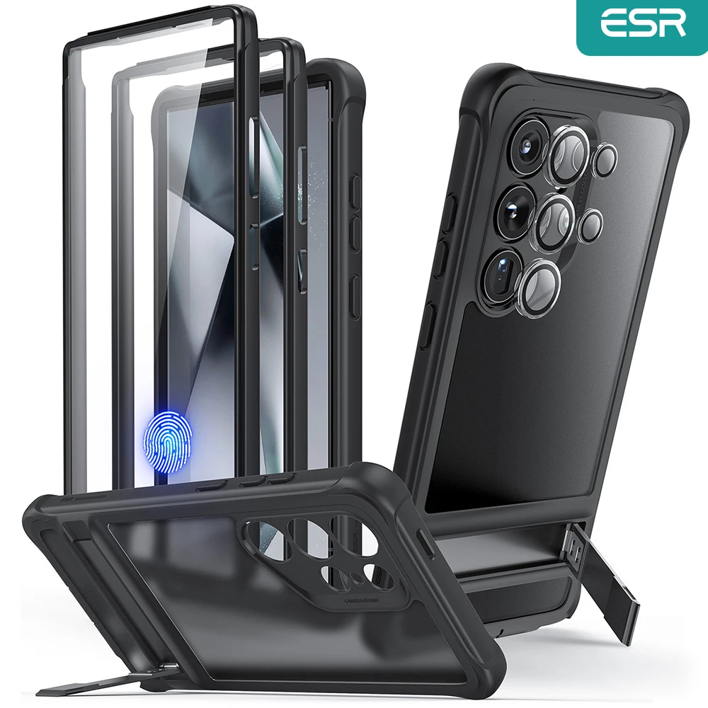 ESR pour Samsung Galaxy S24 Ultra coque béquille S24 Ultra couverture arrière avec Film d'écran et Film d'objectif Protection antichoc ensemble de téléphone