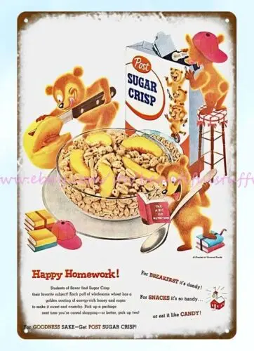 1955 Post Sugar Crisp cereal childhood memory metal tin sign posters online