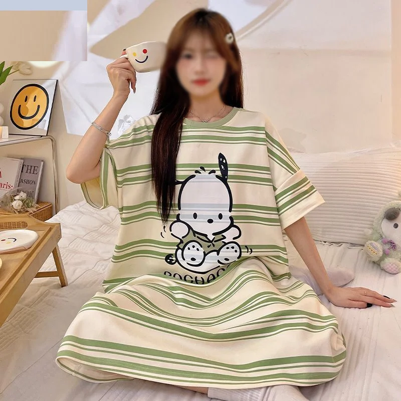 

Sanrio Pochacco Y2K Pajamas Dress Long Dresses Pyjamas Summer Sleepwear Short Sleeve Sleeping Skirt Kawaii Cartoon Home Clothes