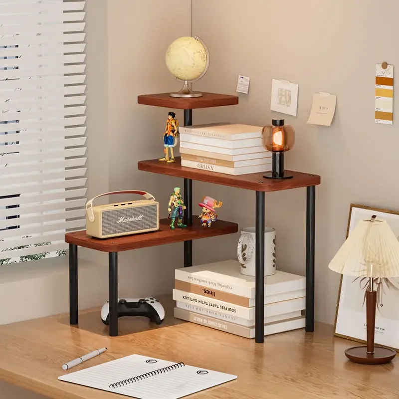 Corner Desktop Rack Can Be Opened And Closed, Three-layer Wooden Board Storage Rack, Desktop Layered Finishing Display Rack