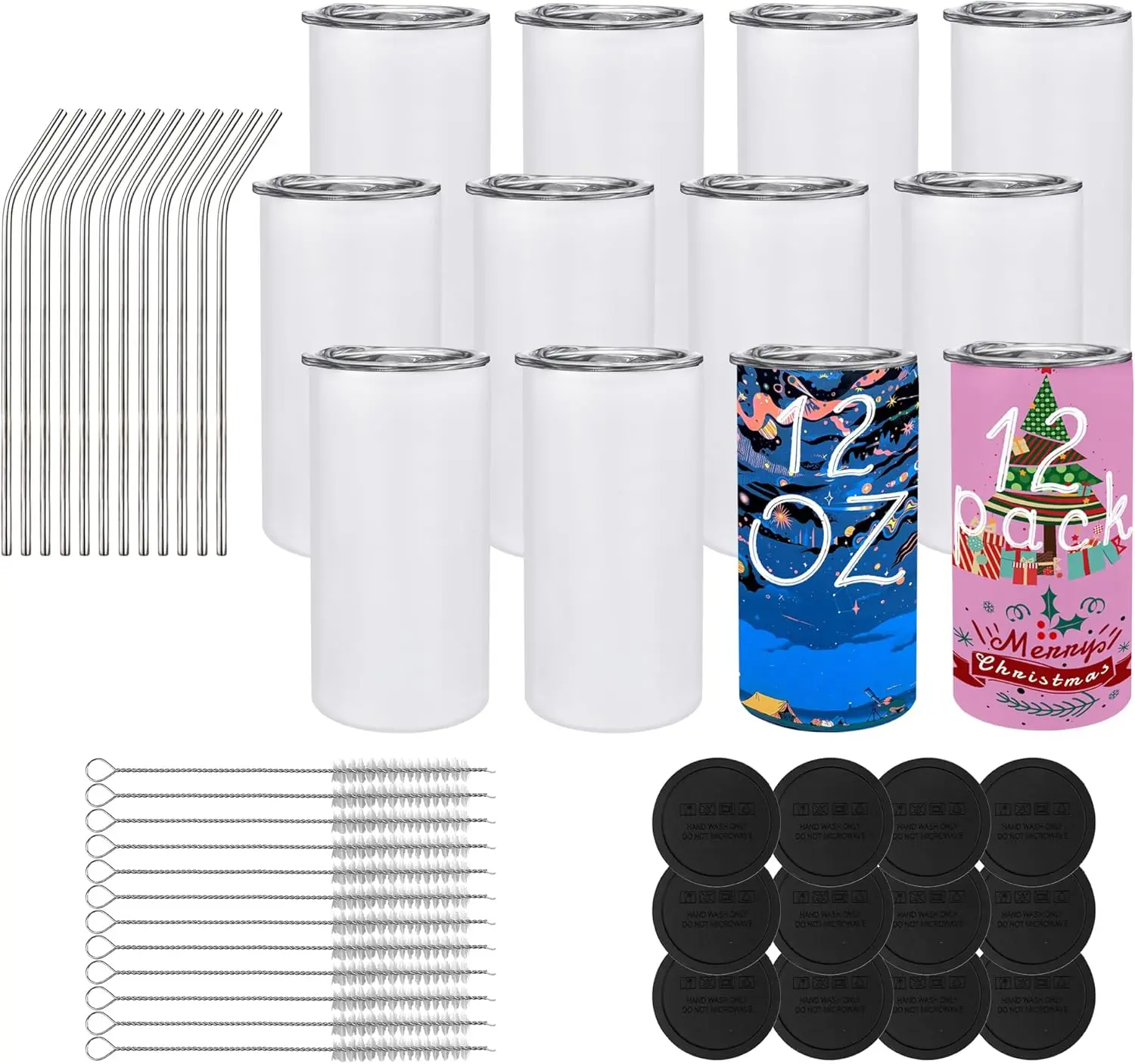 

12-Pack 12oz Sublimation Tumbler Blanks, Stainless Steel Insulated Cups with Lid and Straw for DIY Crafts