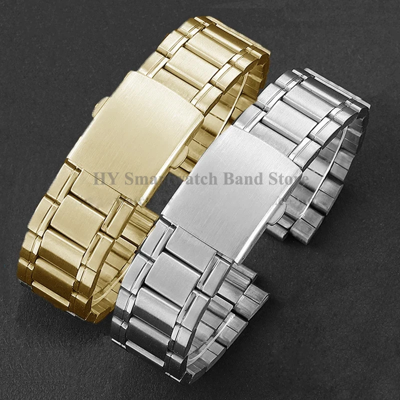 12mm 14mm 16mm 18mm 20mm 22mm 24mm Stainless Steel Watch Band Replacement Folding Buckle Bracelet Metal Wrist Band Universal