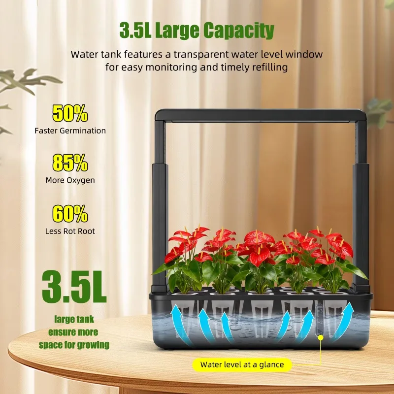 Indoor LED 15 Tube Hydroponics Smart Garden System To Grow Fresh Herbs and Vegetables At Home