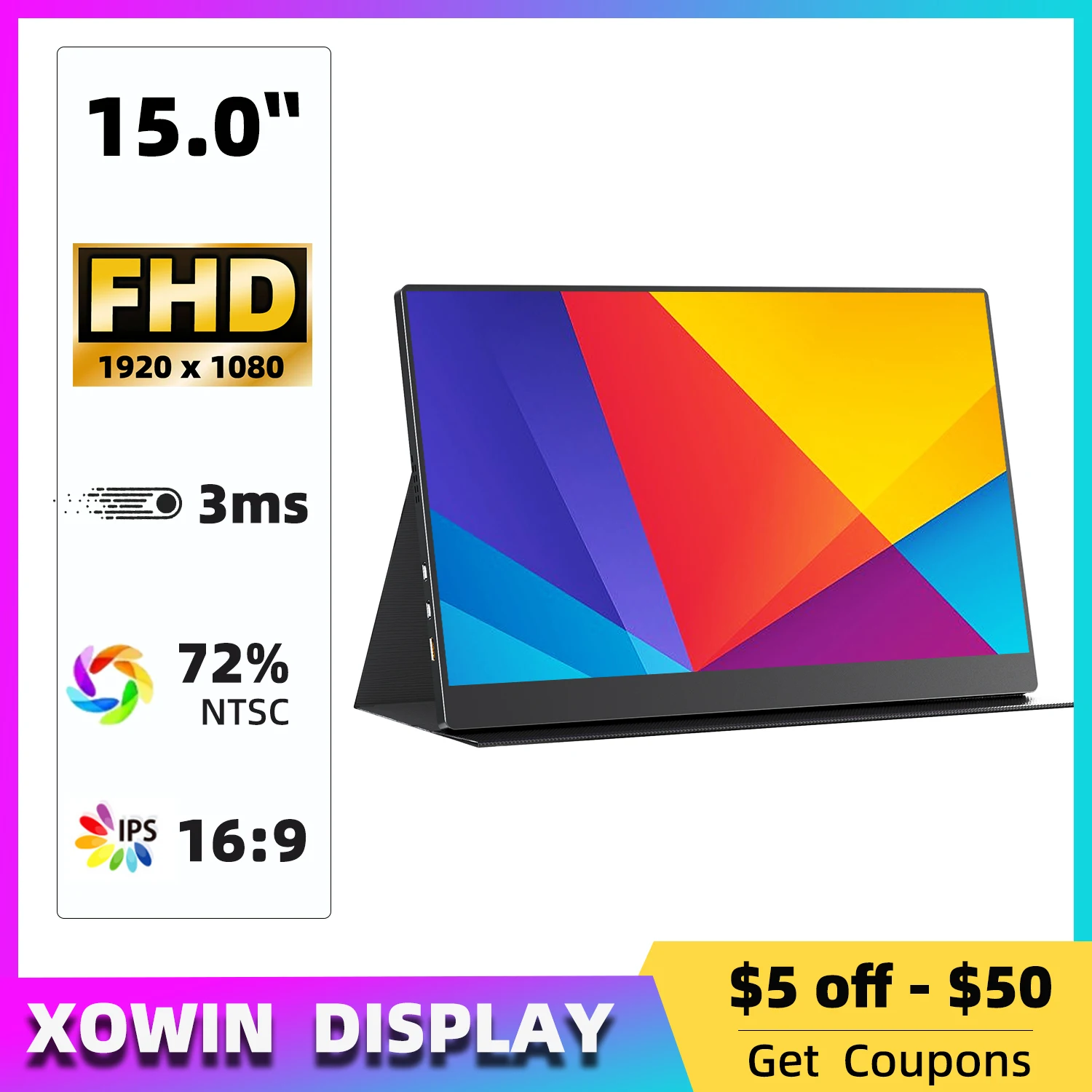 

FHD 15 Inch 1080P Touch screen Portable Gaming Monitor HDR IPS HDMI USB Type C 3.1 Display For Phone Laptop XBox PC PS4/5 Switch