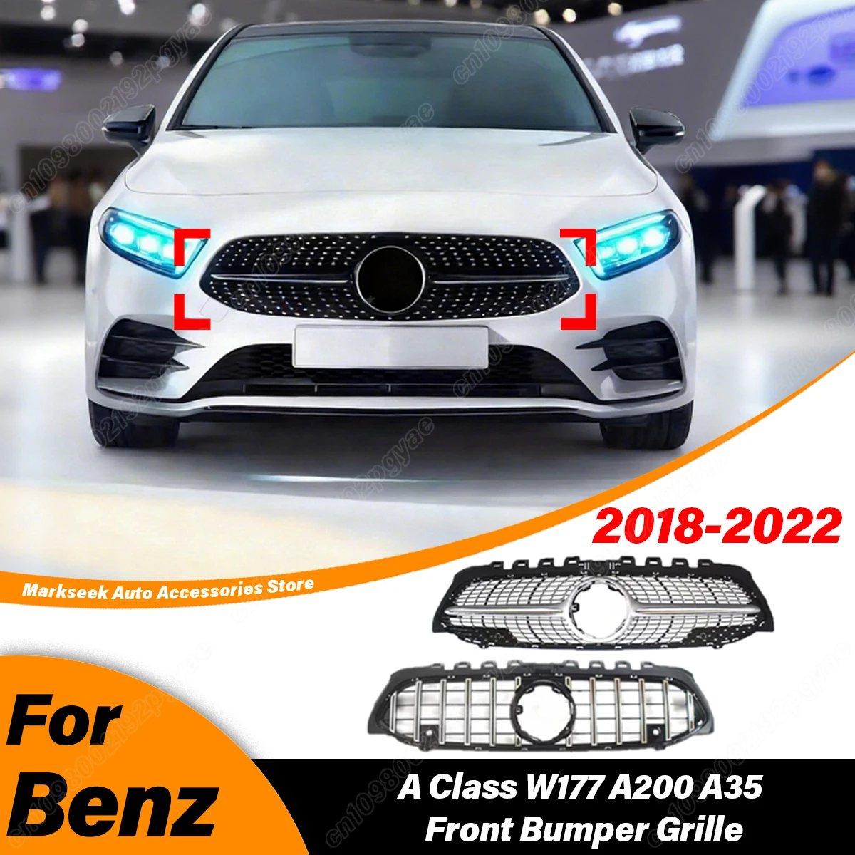 

For Mercedes Benz A-Class W177 A200 A35 2018 2019 2020 2021 2022 Car Front Bumper Diamond/GT Air Intake Grille Modification Kit