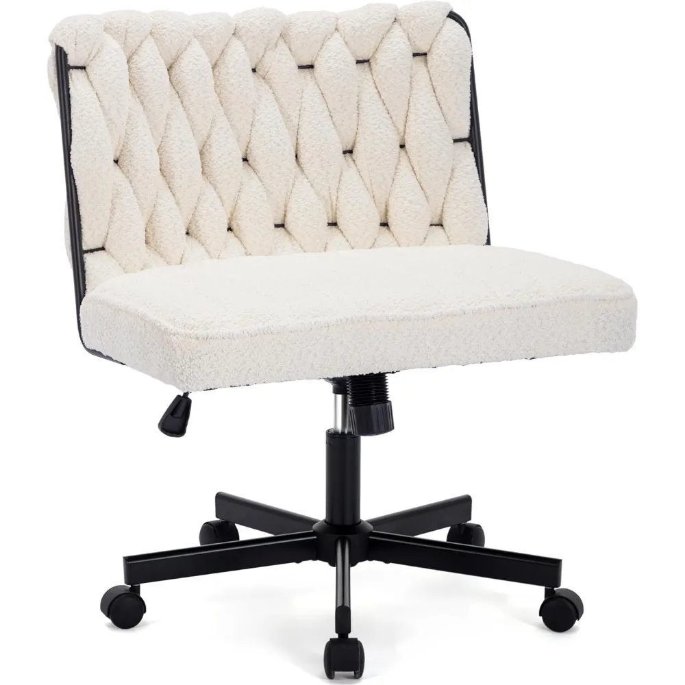 

Criss Cross Legged Office Desk Chair with Wheels, Modern Armless Desk Chair with Wide Seat, Home Office Chairs for Work, Meditat