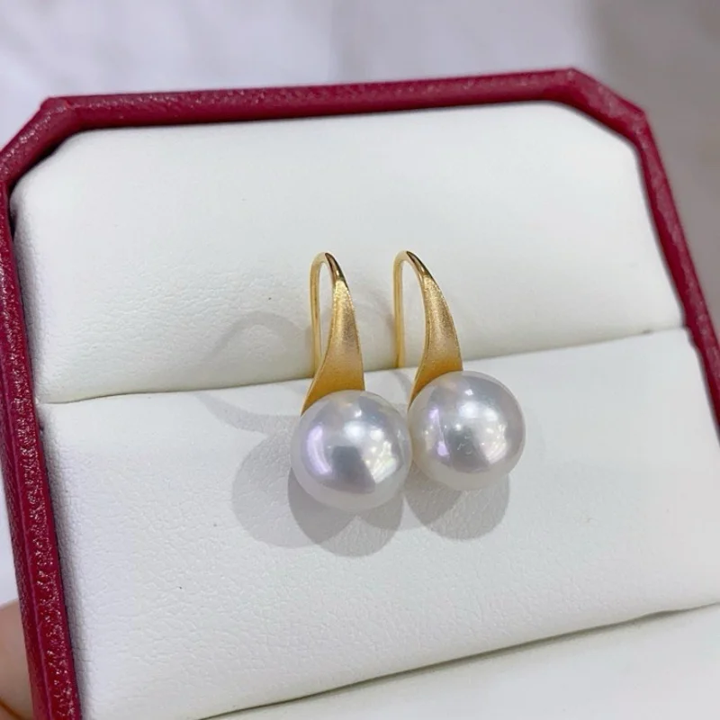

SGARIT Sterling Silver Golden Pearl Earrings 9-10mm Strong Light Natura FreshWater Edison Round Fashion Simple Jewelry for Women