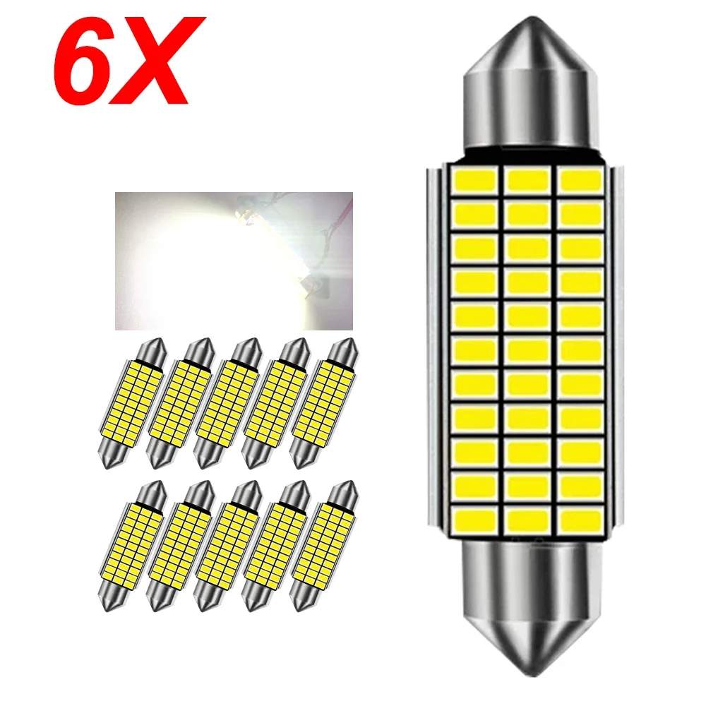 

6PCS 31mm 36mm 39mm 41mm LED CANBUS C10W LED Bulb C5W 3014 Chip 12V Dome Lamp Car Interior Lights White 6000k Error Free