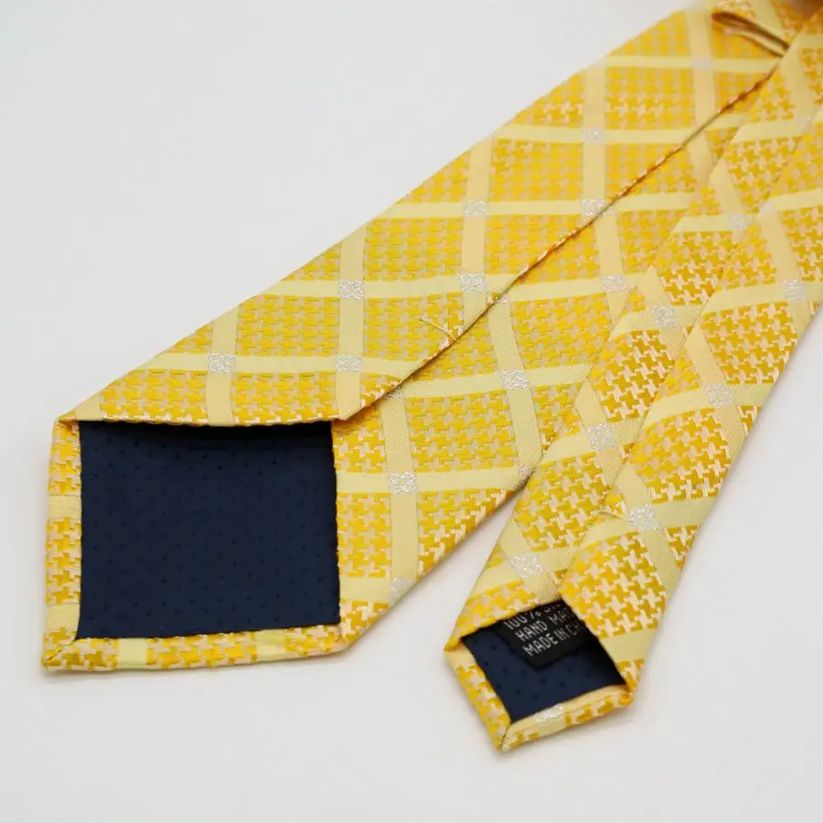 Newest Tie Set 8CM Mens Necktie Handkerchief Neck Ties Sets For Man Yellow Color Plaids Stripes Jacquard Cravat Business Party