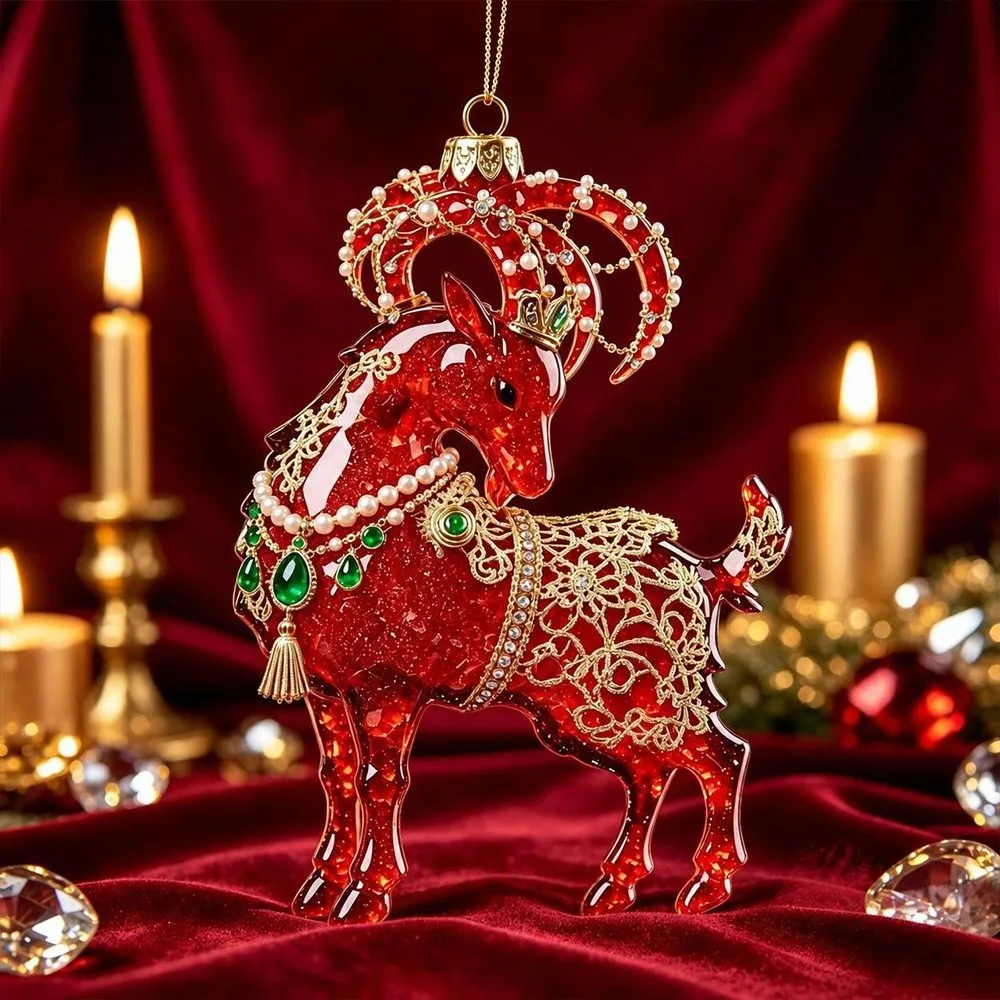 2D Flat Goat Hanging Ornament Set Shining Acrylic Goat Pendant Simulation Artificial Rhinestone Zodiac Goat Souvenir