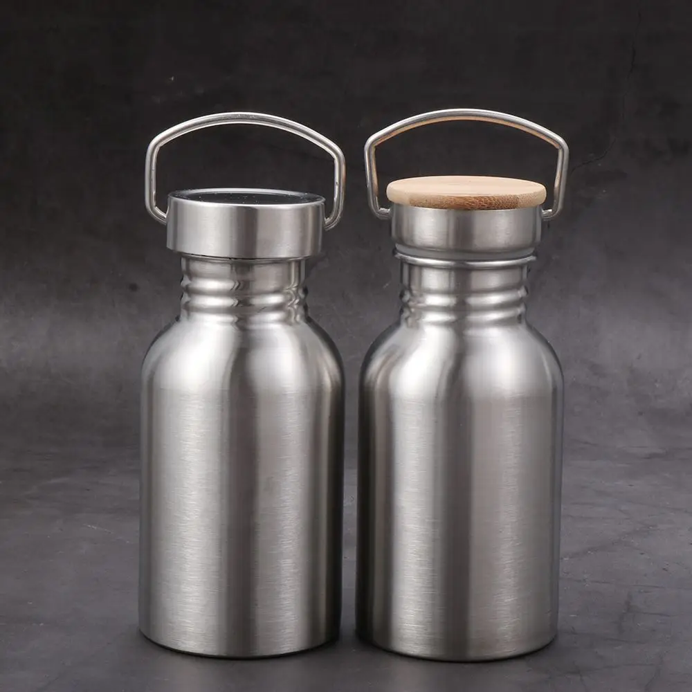 Botella de agua portátil de acero inoxidable para bicicleta, fitness deportivo, matraz de Metal con aislamiento al vacío de una sola pared