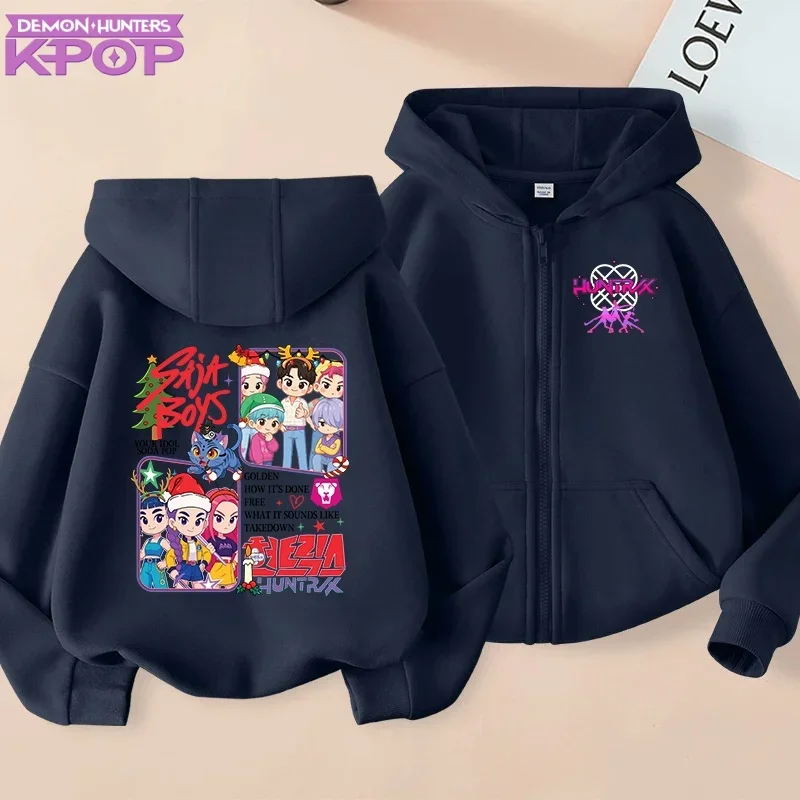 K-pop Demon Hunters Cappotto con cappuccio per bambino Anime Huntrix Rumi Zoey Cartoon Fashion Zip Jacket Boy Girl Cute Top Abbigliamento per bambini Regalo