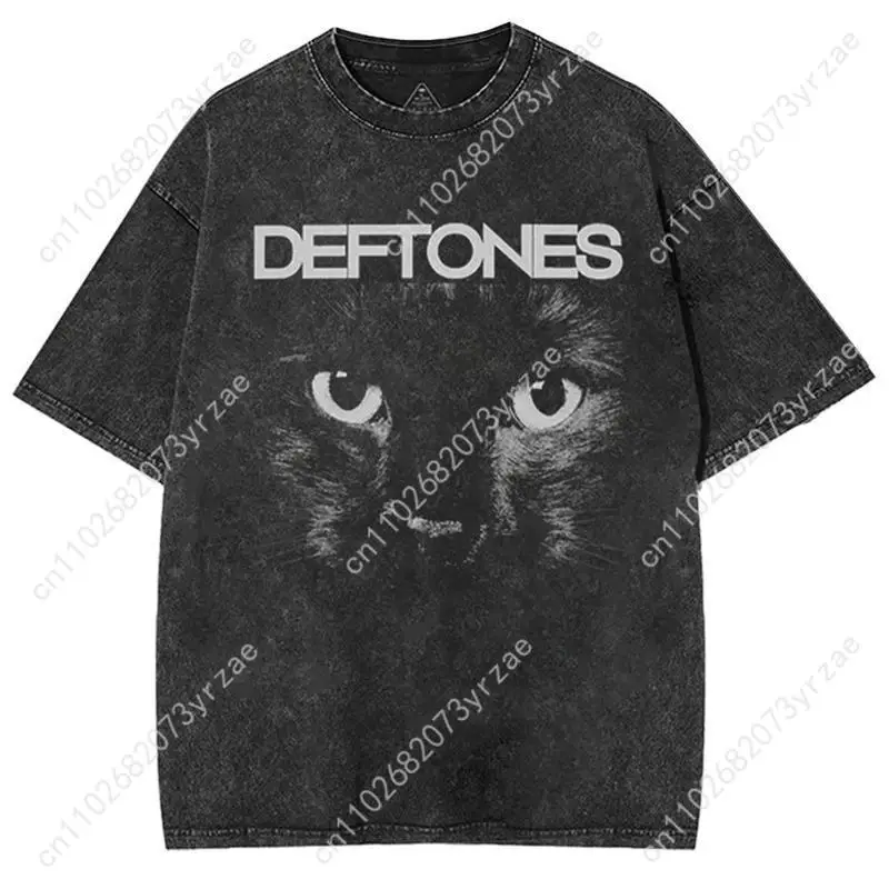 

Black Cat Deftones Retro Tshirt Man Woman High Quality Vintage T Shirt Cotton Short Sleeves Fashion T-shirt Soft Breathable Tops