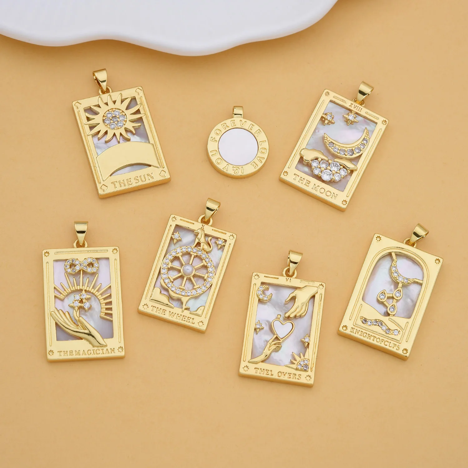 

5pc European and American Fashionable Rectangular Tarot Pendant Accessorie DIY Pearl Necklace Jewelry Making Materials Wholesale