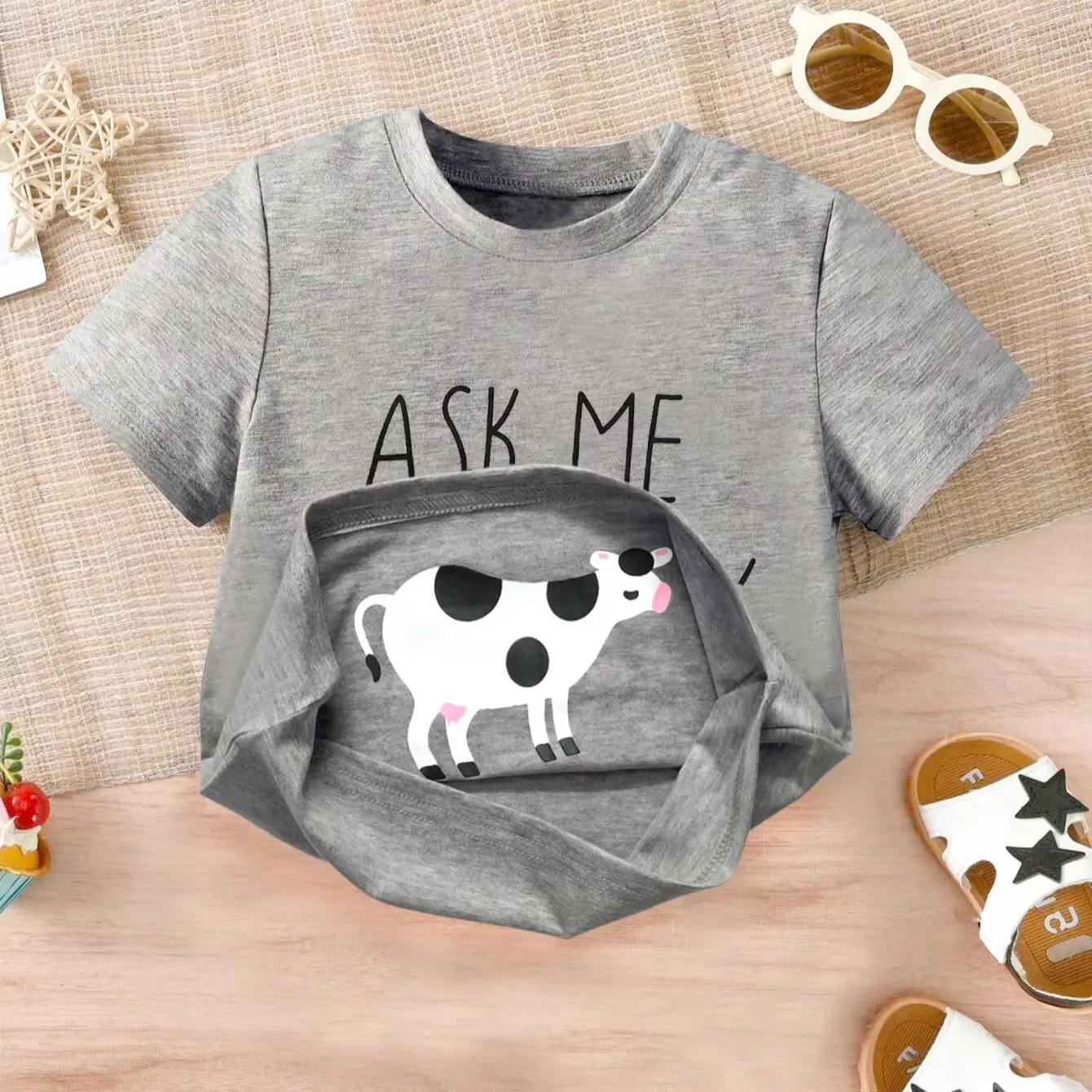 Baby Boy Clothe T-Shirt Ask me About My moo Cow Little Cowboy Cotton Short Sleeve Top Toddler Kid Shirt Summer Dinos Funny Tee