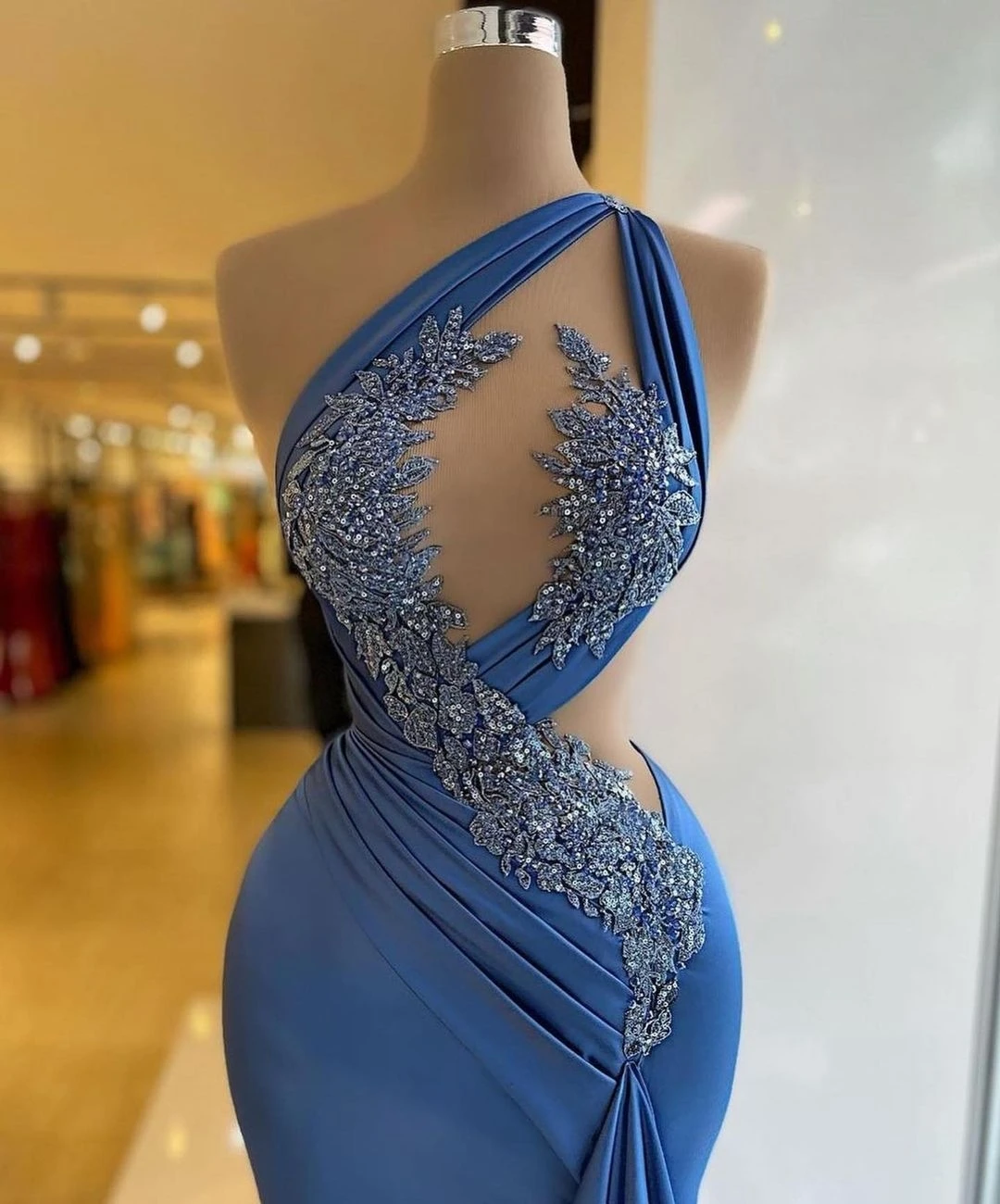 وصول جديد فساتين سهرة بكتف واحد كريستال ترتر بدون أكمام فساتين حفلات سويب تراين رداء de soirée مخصص #2