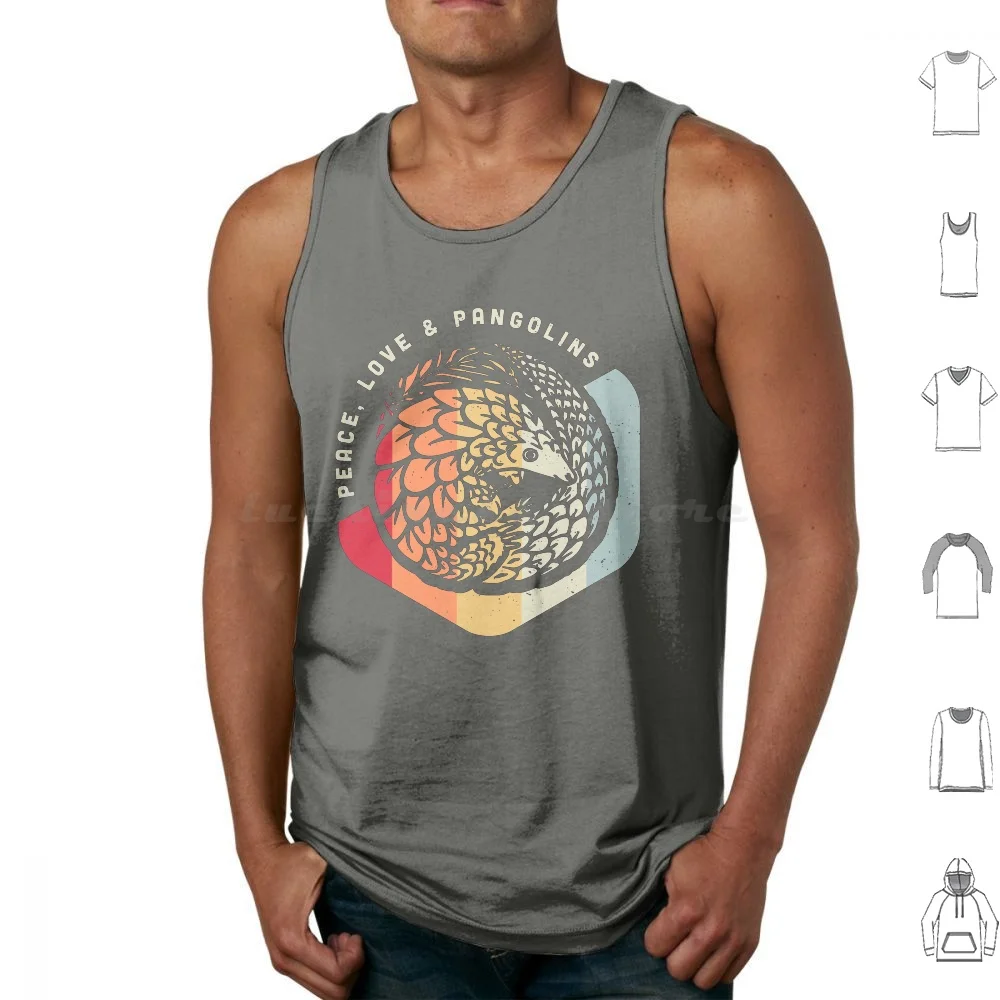 

Peace , Love & Pangolins-Vintage Geometric Design Tank Tops Print Cotton Mammal Love Pangolins Save Mammals Protecting