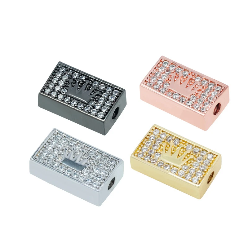 1PC Fashion Micro Paved Artificial Zircon Square Crown Charm for Bracelet DIY Making Jewelry Accessories