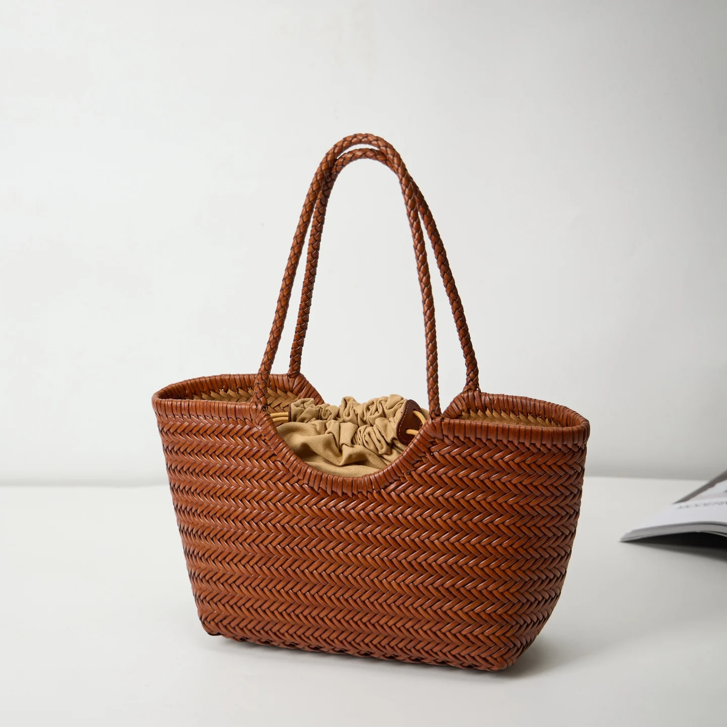 

Handmade Woven Tote Luxury Design Split Leather Vegetable Basket Handbag Cowhide Shoulder Bags Beach Bag Large Capacity