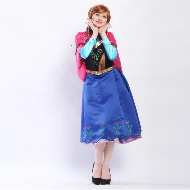 Vestido de Anna para adultos, fiesta de juegos de rol de Halloween, vestido de princesa, disfraz de fiesta de Navidad, disfraz de Halloween, peluca de Cosplay
