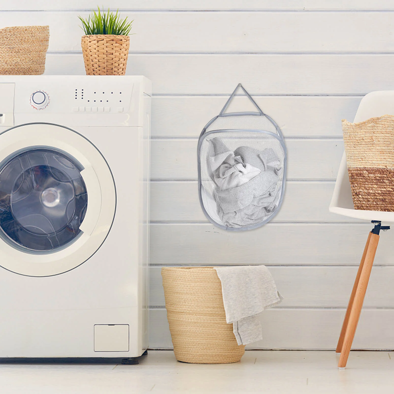 

Toy Storage Bags Folding Laundry Basket Bathroom Wall Hanging Household Wall-mounted Grey