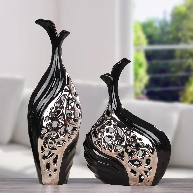 CREAT NEW Living Room TV Cabinet Home Decoration Ceramic Craft Ornaments Wedding Gift Electroplating Abstract Art Hollow Vase