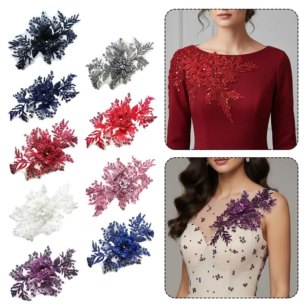 

Цветные аппликации из кружева с цветочными узорами, стразами и бисером, вышивка, аксессуары для свадебных платьев, декоративные элементы из кружева.