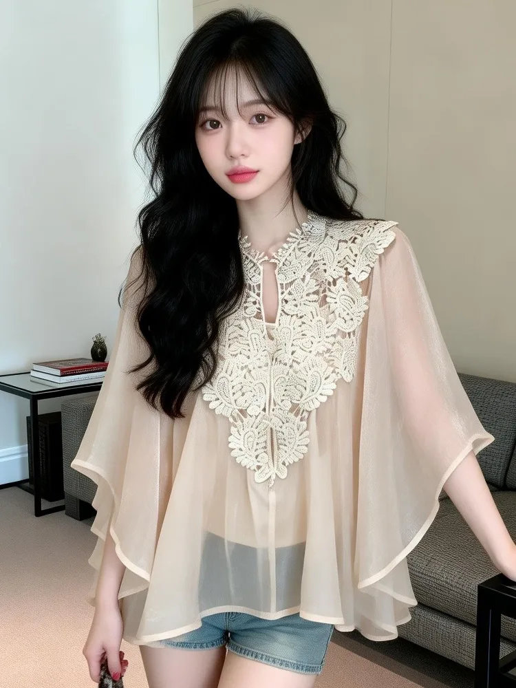 

Elegant Gentlewoman Style Fashionable Patchwork Top Loose Spring Summer New Design Sweet Gentle Design City Walk Shirt