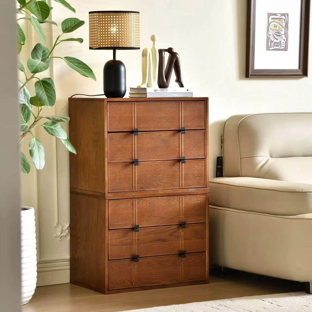 Solid wood chest combination module ash wood living room storage storage small apartment