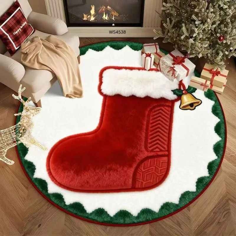 VIKAMA Christmas Stocking Christmas Tree Rug Comfortable, Soft, and Warm Non-Slip Living Room and Bedroom Rug Home Decor