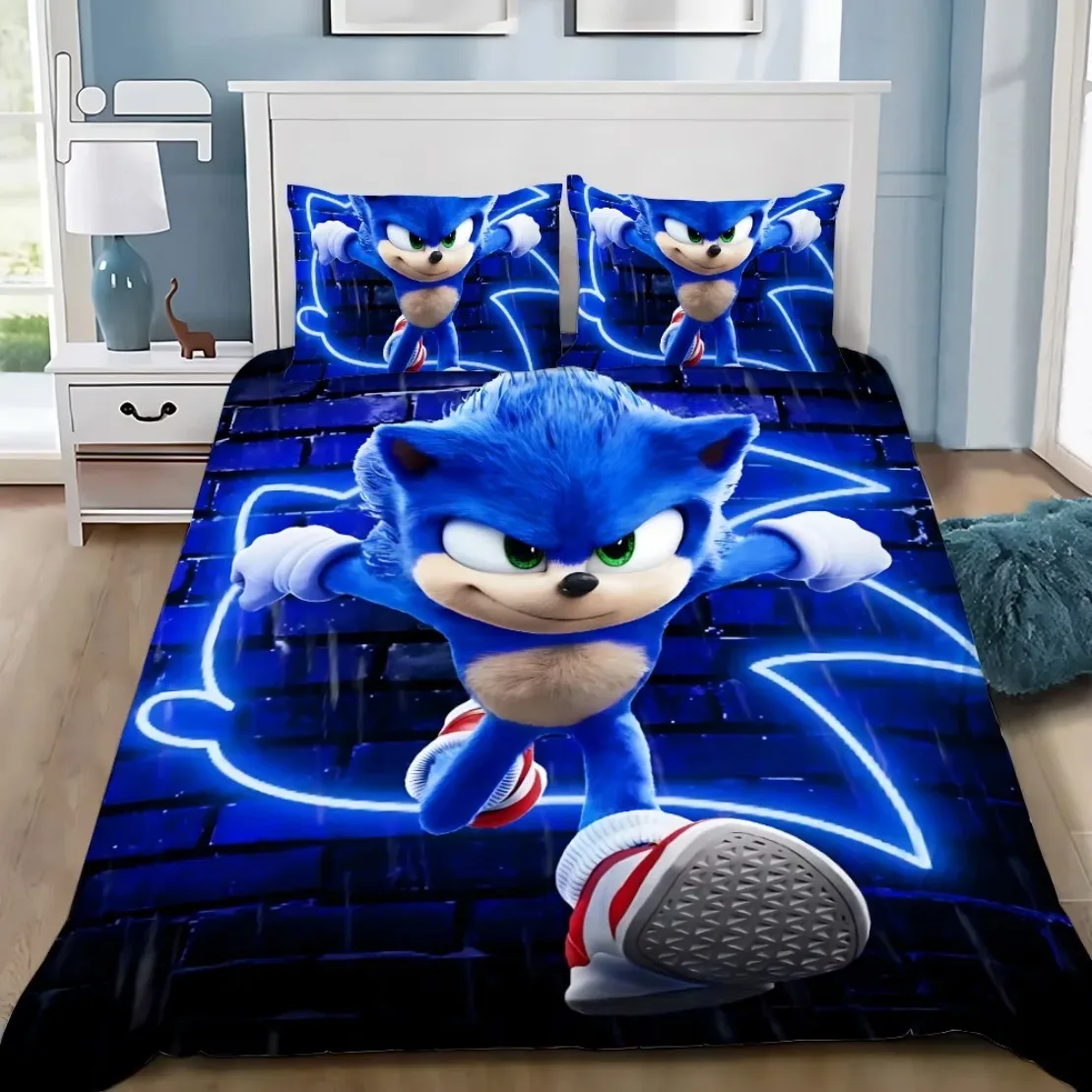 3D Exquisite Cartoon Hedgehogs Duvet Cover Pillowcase S-Sonics Bedding Set Adult Boy Girl Bedroom Decoration Youth Kids Girl Boy