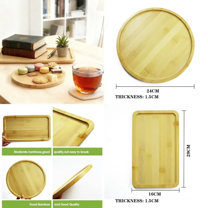 High quality best-selling environmentally friendly rectangular natural color bamboo tray plate wooden tray set suitable for