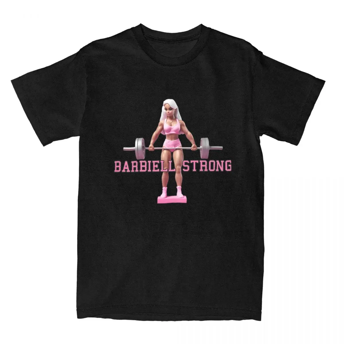 Funny Fitness Barbie Barbiell Strong T-Shirt Men Round Collar 100% Cotton T Shirts Short Sleeve Tee Shirt Summer Clothing