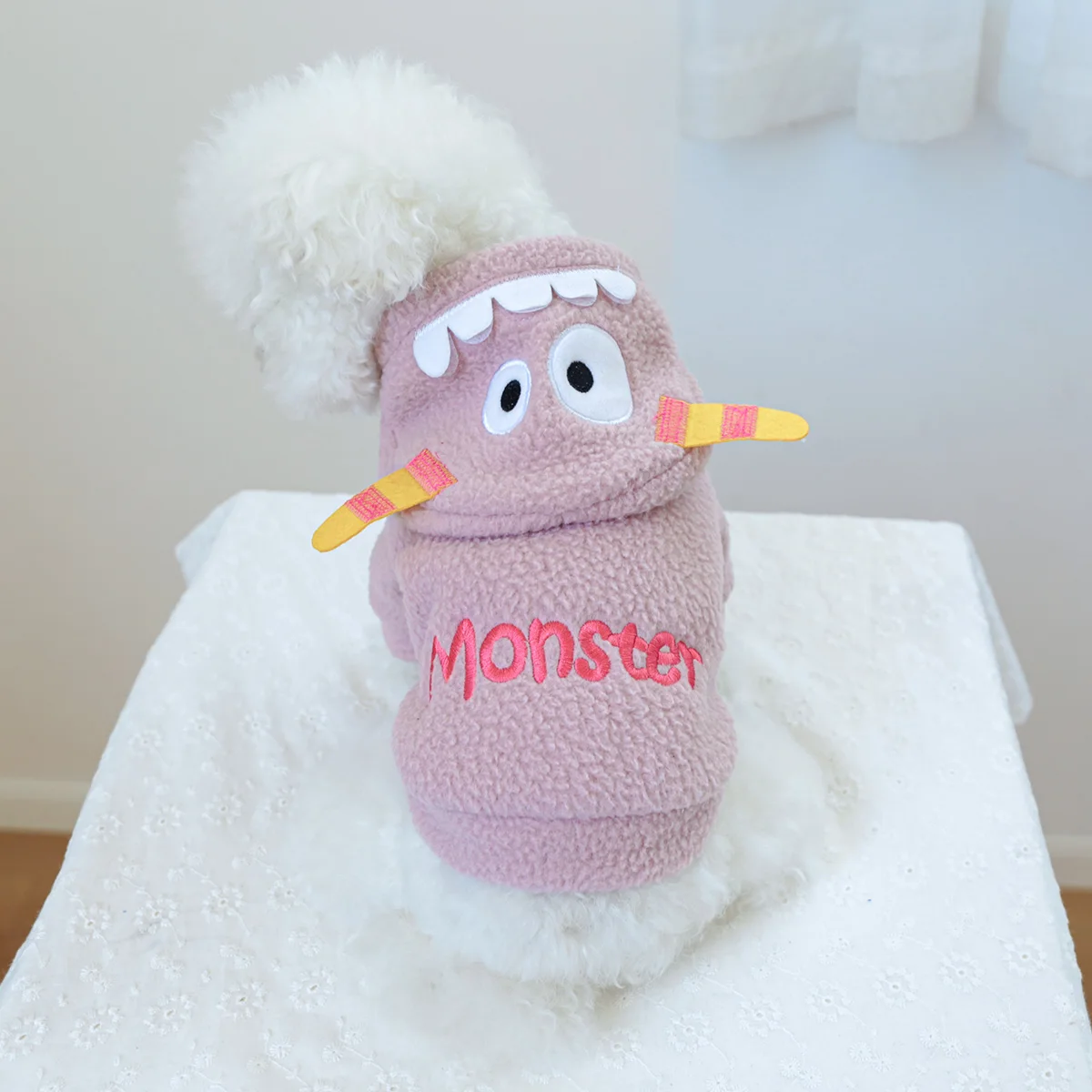 1PC Pet Clothing Autumn/Winter Thick Plush Cute Monster Pink Hat Coat Suitable for Small and Medium sized Dogs