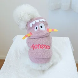 1PC Pet Clothing Autumn/Winter Thick Plush Cute Monster Pink Hat Coat Suitable for Small and Medium sized Dogs