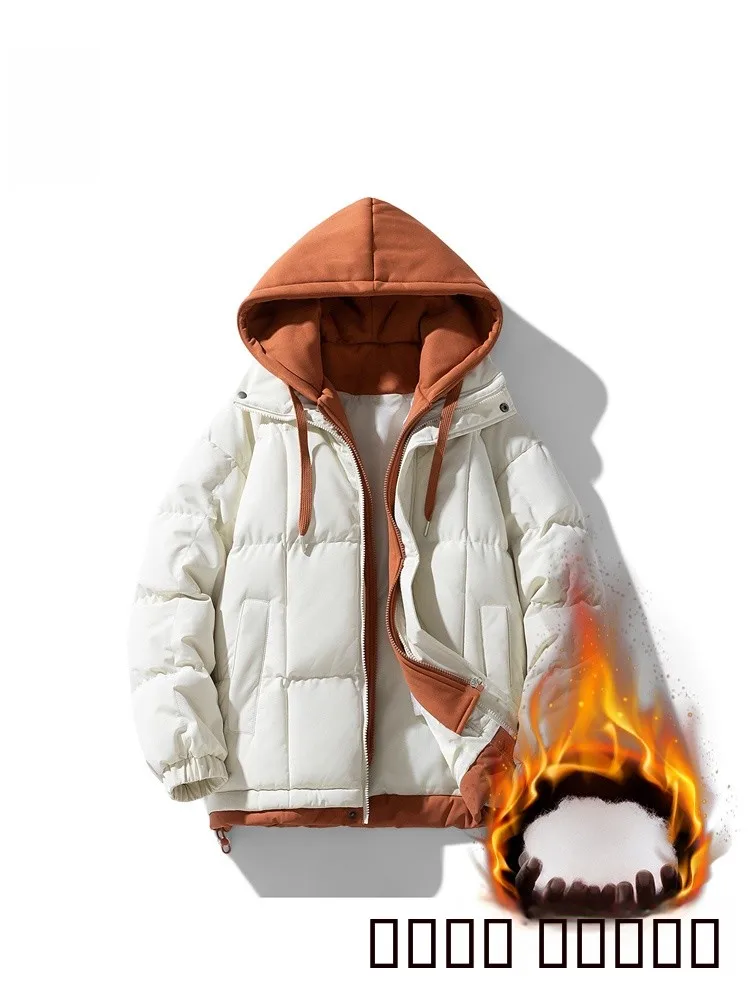 

Trendy Oversized Casual Thiened Winter down Cotton Jaet for Men Warm Youthful Pure Color Zipper Closure Loose Fit Coat