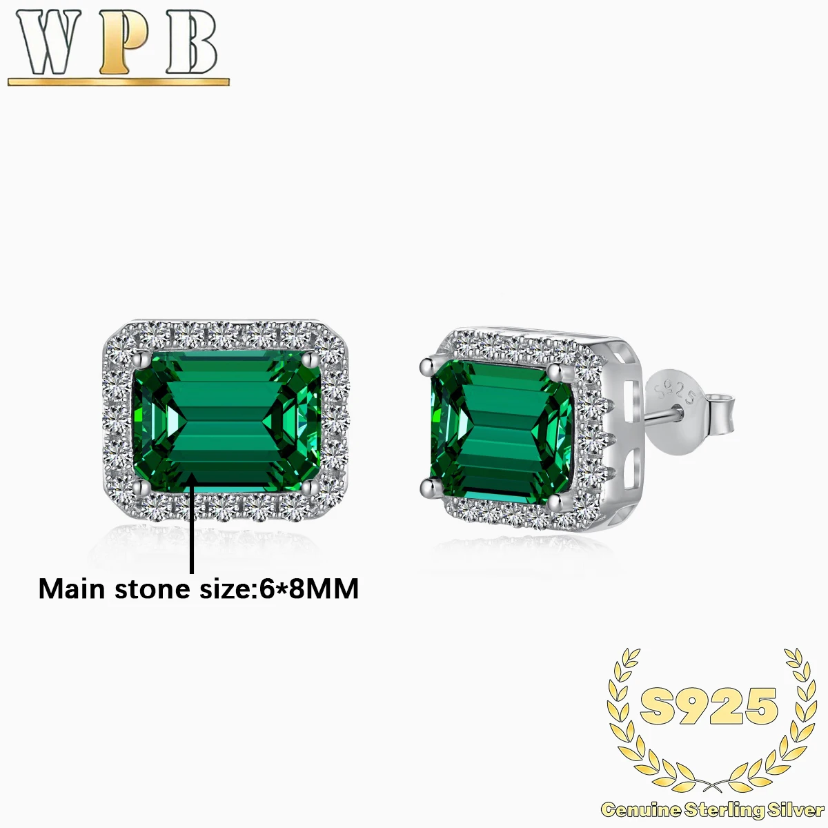 S925 Sterling Silver Stud Earrings Emerald Green Zircon Four Prong Double Halo for Women Classic Formal Wedding Bridal Jewelry