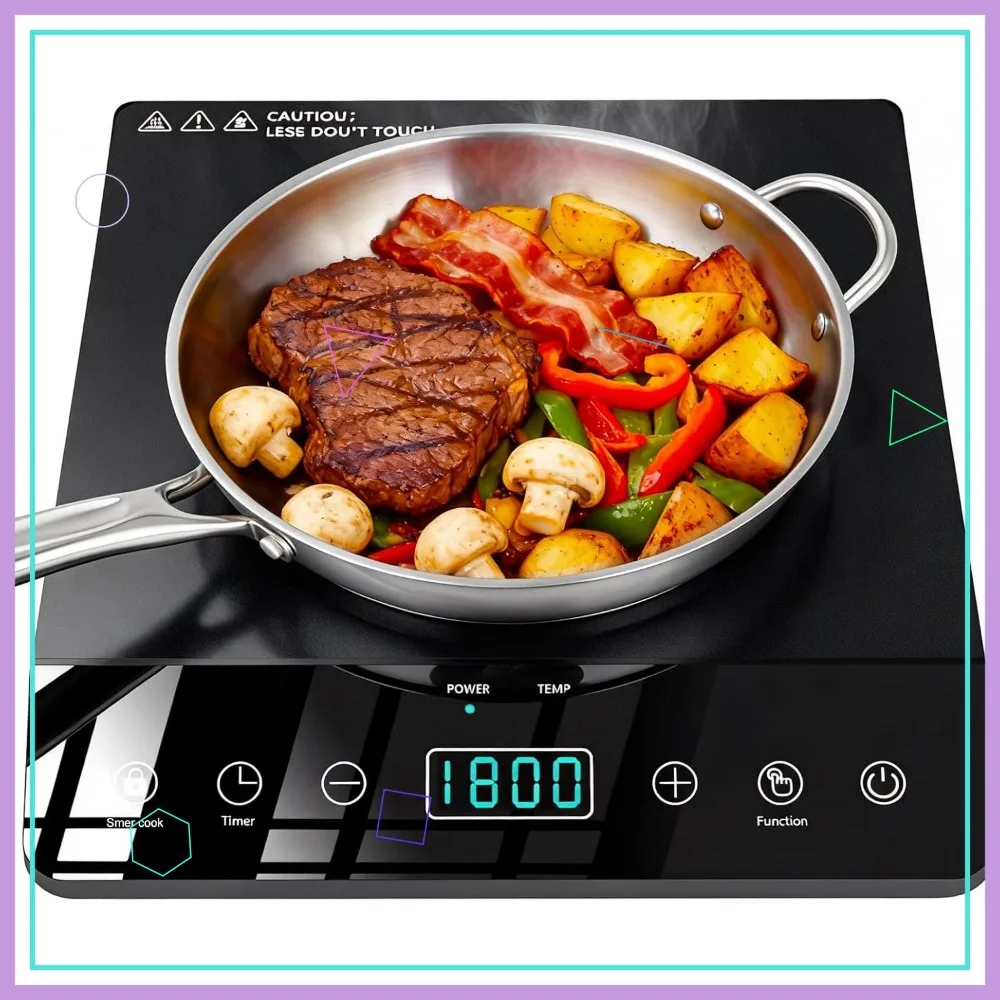 

Индукционная плита с одной конфоркой, сертифицированная ETL, 1800 Вт, портативная, с 8-дюймовой индукционной катушкой, 12 температурных режимов до 465°F. ℉ и 3-часовой таймер