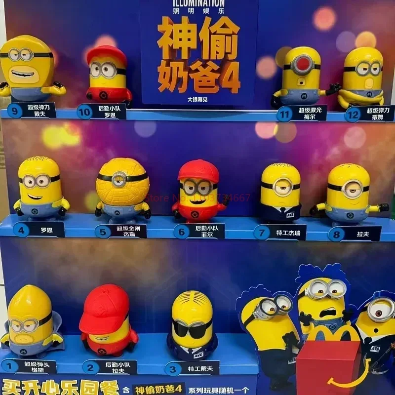 2024 New Mcdonald Despicable Me 4 Minions Action Figure Complete Set 12pcs Pvc Model Collectible Toy Children Birthday Gifts