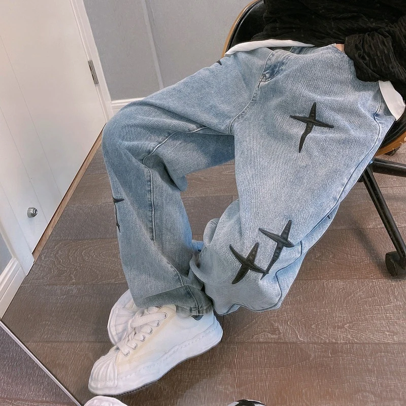 Prints Jeans Men 2026 New Streetwear Baggy Wide Leg Jeans Korean Fashion Drapes Straight Casual Loose Denim Cargo Pants