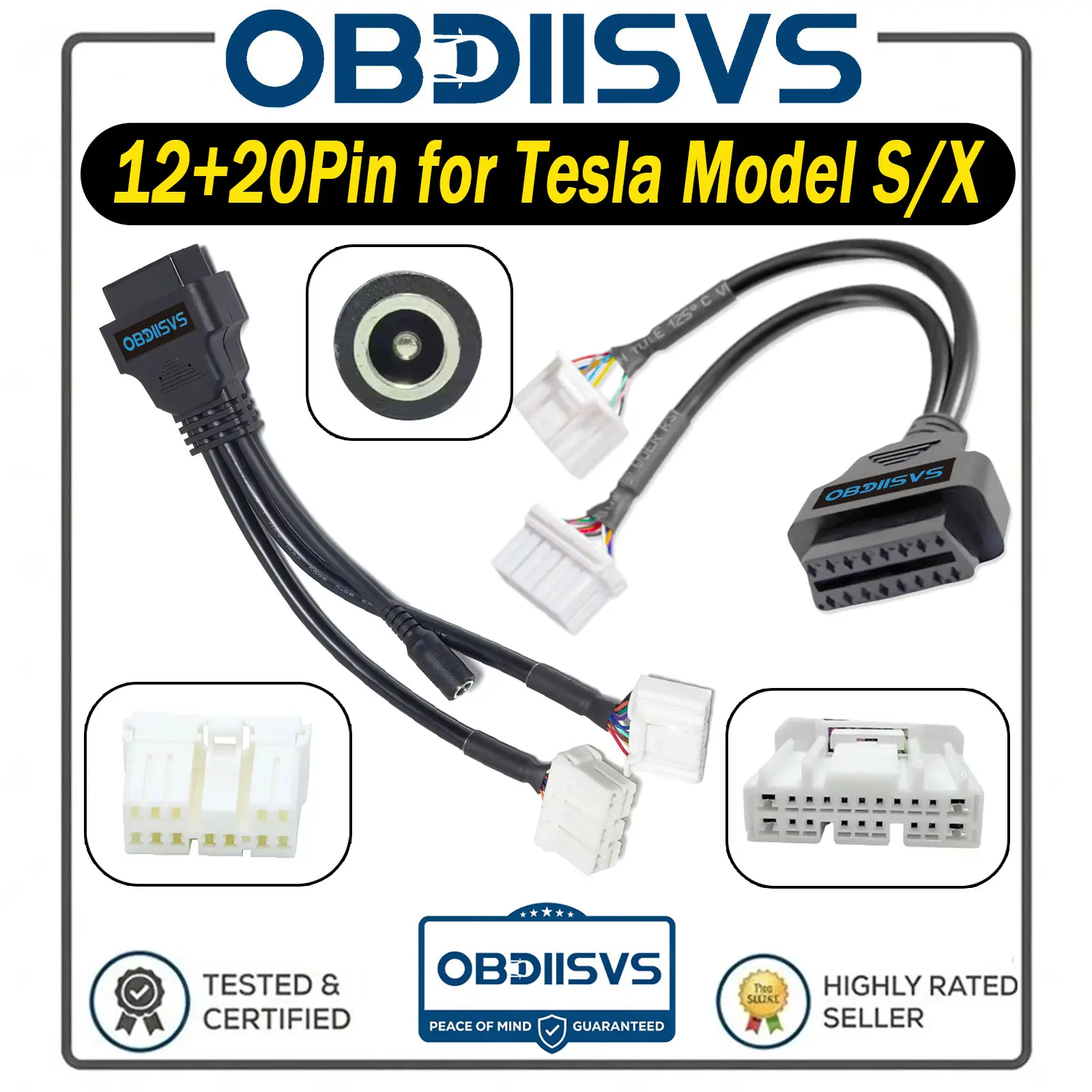 

OBD2 Connector Harness For Tesla 12Pin 20Pin to 16Pin OBD For Tesla Model X/S Code Reader Car Diagnostic Cable For X431 Scanner