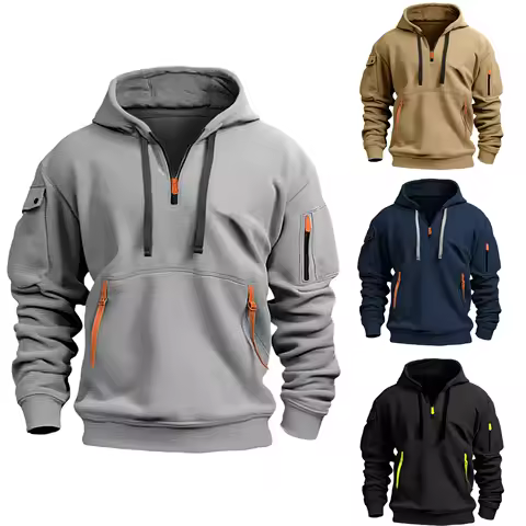New Multi Pocket Zipper Fleece Hooded Casual Shirt for Men and Women Plus Size Loose Pullover Fashion Sweatshirt top