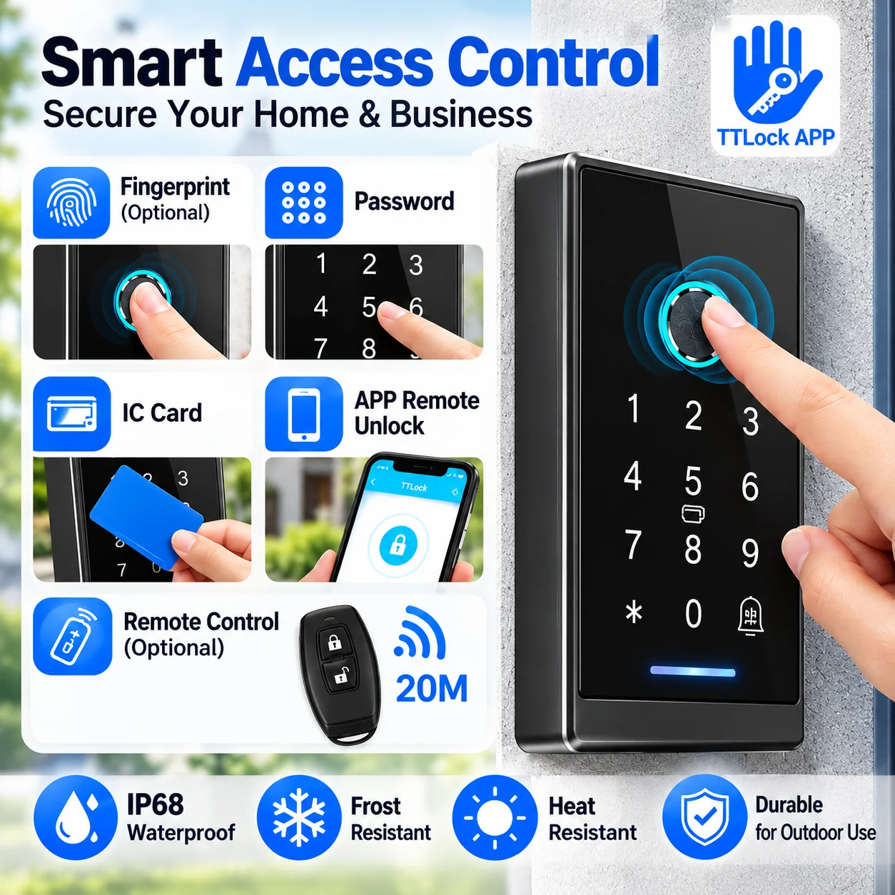 TTLock IP68 Smart Access Controller Fingerabdruck Passwort IC-Karte Temporärer Code Optional 20M Fernbedienung Outdoor-Tastatur