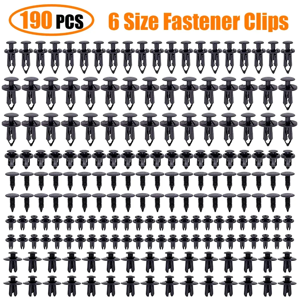 190pcs Universal Car Fender Liner Clips 6 Size Plastic Fasteners Rivets Set Auto Body Bumper Rivet Set Replacement Push Pin