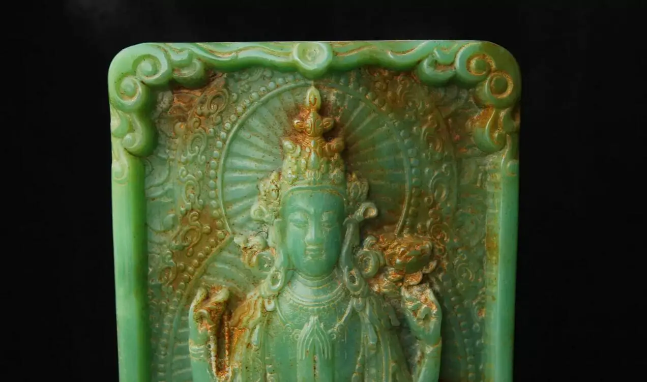 23cm China Natural Old Jade hand carved Avalokitesvara Kwan-yin Statue