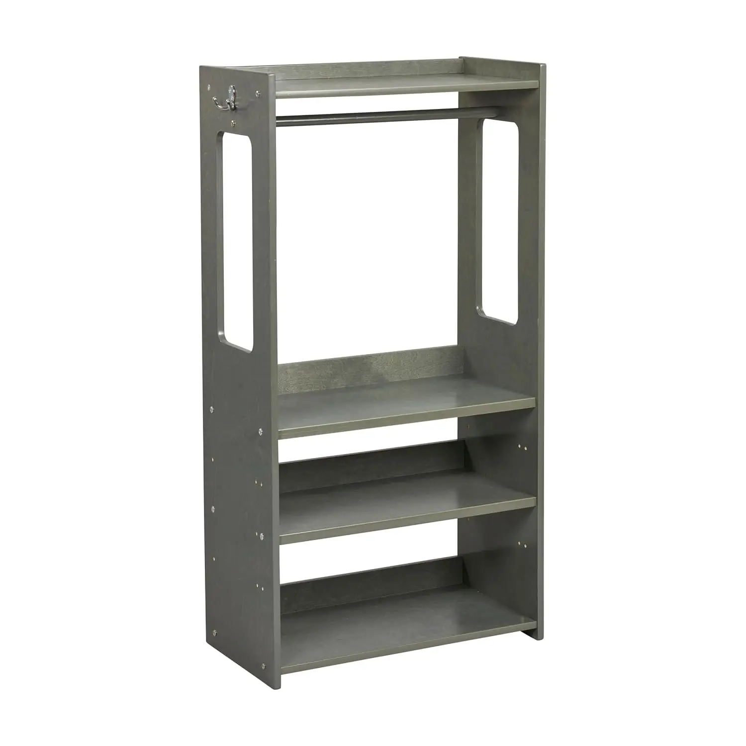 Adjustable Kids Clothing Rack with Shelves, Toddler Wardrobe Storage Organizer, Grey Wash, Customized